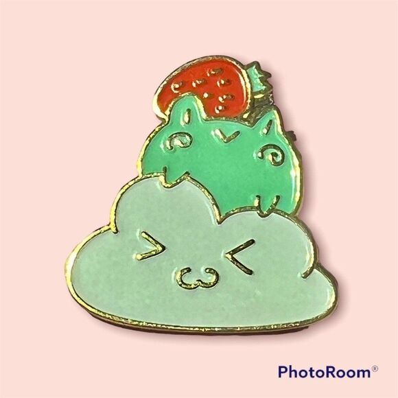 Super Kawaii Strawberry Frog and Cloud Enamel Pin - Picture 2 of 4